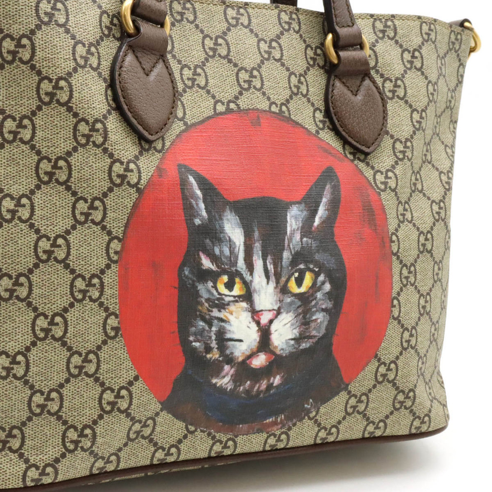 Gucci GG Supreme Mystic Cat Tote Bag Shoulder Beige Cream Brown Red - Picture 7 of 9